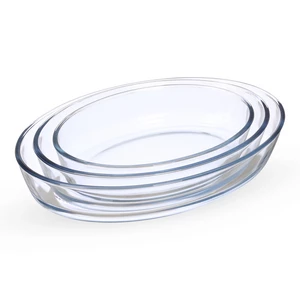 Roaster Set, 3 Pieces, Oval Shape, temepered Glass - Transaprent