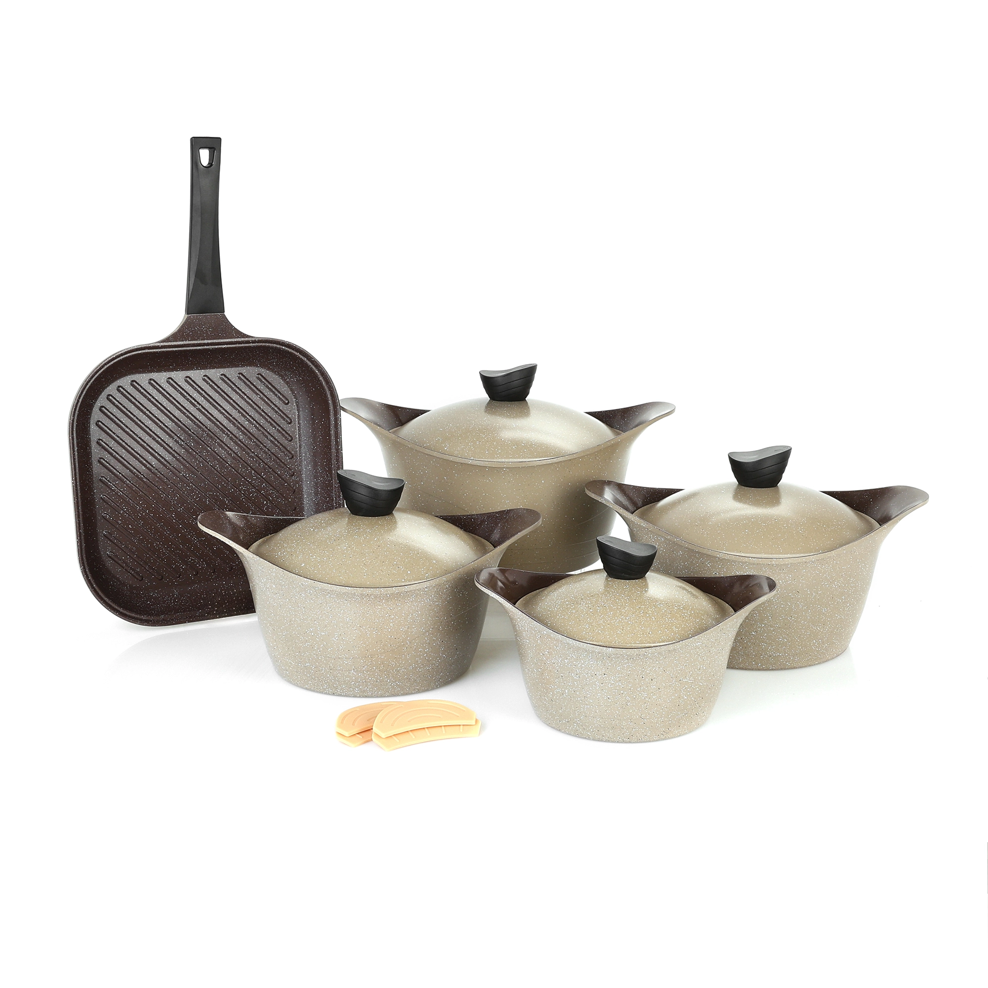 Lahoya Cookware Set, 11 Pieces, Granite, Brown Marble