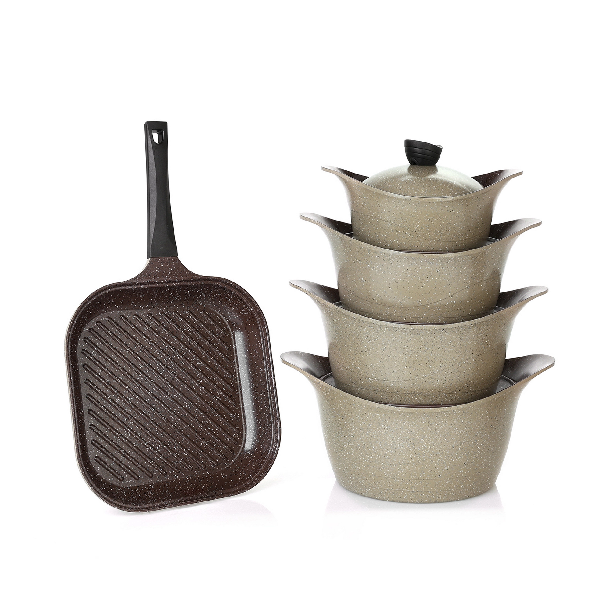 Lahoya Cookware Set, 11 Pieces, Granite, Brown Marble