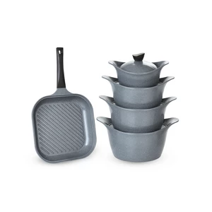 Lahoya Cookware Set, 11 Pieces, Granite, Grey Marble