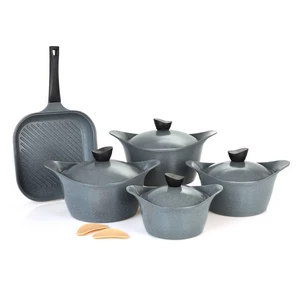 Lahoya Cookware Set, 11 Pieces, Granite, Grey Marble