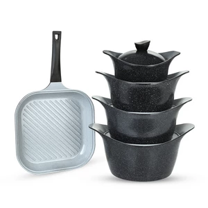 Lahoya Cookware Set, 11 Pieces, Granite, Black Marble