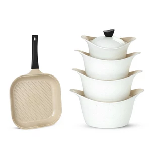Lahoya Cookware Set, 11 Pieces, Granite, Cream Marble