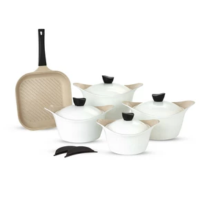 Lahoya Cookware Set, 11 Pieces, Granite, Cream Marble