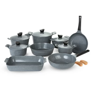 Jewel Cookware Set, 16 Pieces, Granite, Grey