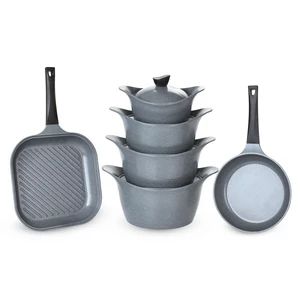 Lahoya Cookware Set, 17 Pieces, Granite, Grey Stone