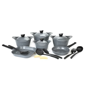 Lahoya Cookware Set, 17 Pieces, Granite, Grey Stone