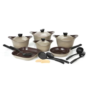Lahoya Cookware Set, 17 Pieces, Granite, Brown Marble