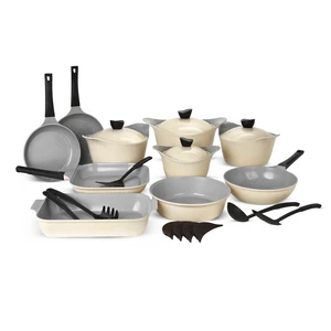 Lahoya Cookware Set, 23 Pieces, Granite, Cream Stone