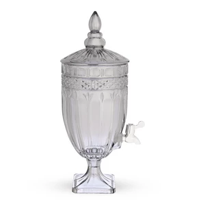 Footed Juice Dispencer with Cover, 3.5 Litre, High Quality Glass, Crystal Cut Design- Grey