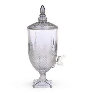 Footed Juice Dispencer with Cover, 3.5 Litre, High Quality Glass , Diamond Cut Design  - Grey