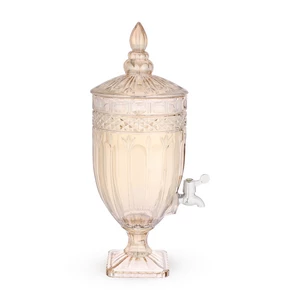 Footed Juice Dispencer with Cover, 3.5 Litre, High Quality Glass , Crystal Cut Design - Honey