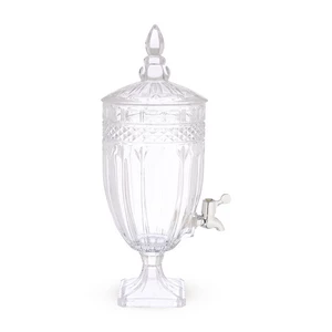 Footed Juice Dispencer with Cover, 3.5 Litre, High Quality Glass , Crystal Cut Design - Transparent
