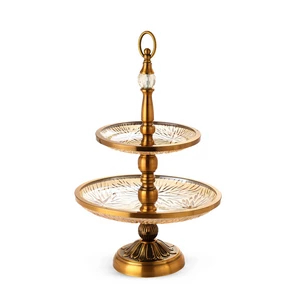 Cake Stand 2 Layers Glass with Stainless Steel Stand, Honey
