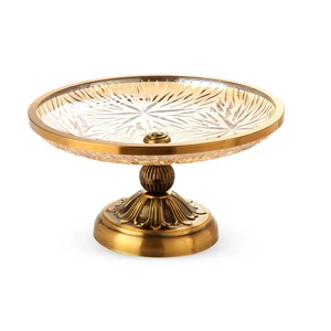 Footed Fruit Bowl, Glass with Stainless Base, Honey