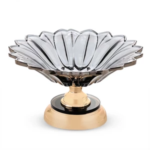 Footed Fruit Bowl, Glass with Stainless Base, Grey