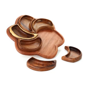 Nuts Plate with 6 Bowls, 34x34x4cm, Natural Wood - Woody