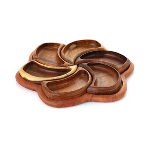 Nuts Plate with 6 Bowls, 34x34x4cm, Natural Wood - Woody