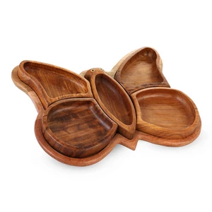 Nuts Plate with 5 Bowls, Butterfly 34x27x4 cm, Natural Wood - Woody