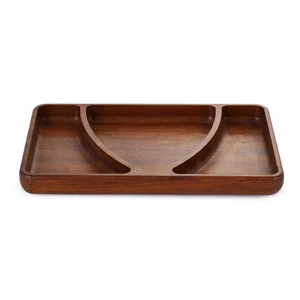 Nuts Plate 3 sections, Rectangular with Curved Partitions  35x22x3.5cm, Natural Wood - Woody
