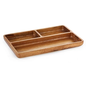 Nuts Plate 3 sections, Rectangular with Rectangular Partitions  35x22x3.5cm, Natural Wood - Woody