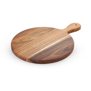 Serving and Cutting Board with Handle, Round 30xH1.5cm, Natural Wood - Woody