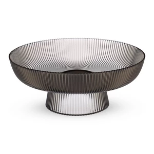 Footed Fruit Bowl, Glass, Round shape, Lines - smooked Grey