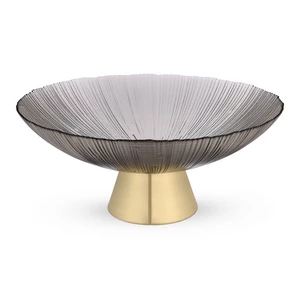 Footed Fruit Bowl, Glass, Round shape - Grey with Gold Base
