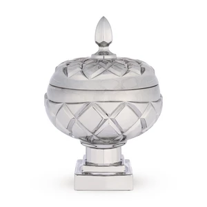 Footed Candy Bowl with Cover Bonbonniere, Round shape with Cover, Glass - Smooked Grey