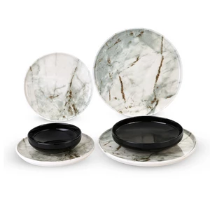 Dinner Set Porcelain 24 Pieces for 6 Persons, Turkey - Light Green Marble