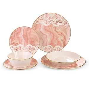 Porcelain Dinner Set, 24 Pieces for 6 Persons, Turkey - Pink Marble