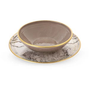 Fluers Dinner set, 24 pieces for 6 persons, Porcelain, Turkey - Cocoa with golden frame