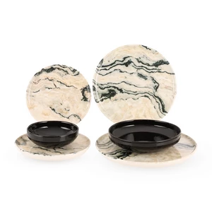 Dinner Set, 24 Pieces for 6 Persons, Porcelain, Turkey - Olive Marble