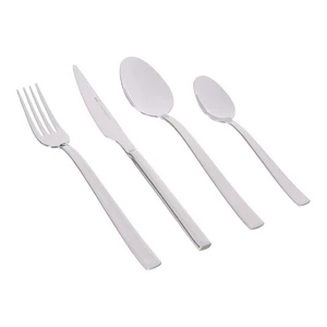 Cutlery Set, 24 Pieces for 6 Persons with modern flat handle, Stainless Steel shiny finish - Silver