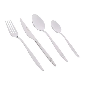 Cutlery Set, 24 Pieces for 6 Persons with elegant tapered handle design, Stainless steel shiny finish - Silver