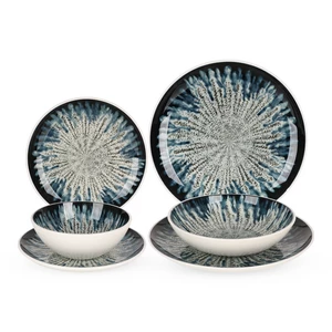 Dinner Set, 24 pieces for 6 Persons High Quality Porcelain - Light with Navy Blue