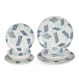 Dinner Set, 24 pieces for 6 Persons, High Quality Porcelain, white - Blue