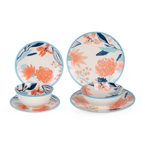 Dinner Set, 24 pieces for 6 Persons, High Quality Porcelain. Blue- Orange