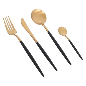 Cutlery Set, 24 pieces for 6 persons, High Quality Stainless Steel - Black with Matt Gold