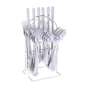 Cutlery Set, 24 pieces for 6 persons, with Holder, Stainless Steel - Silver