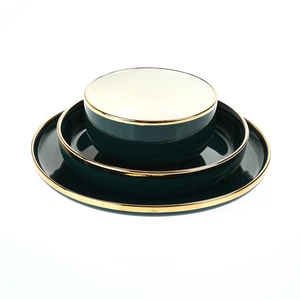 Dinner set, 28 Pieces for 6 persons, Porcelain, Green - Gold