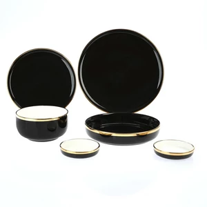 Dinner set, 28 Pieces for 6 persons, Porcelain, Black-Gold