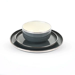 Dinner set, 28 Pieces for 6 persons, Porcelain, Gray - Silver