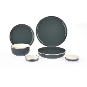 Dinner set, 28 Pieces for 6 persons, Porcelain, Gray - Silver