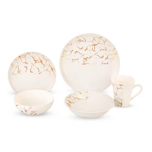 Neo Klien Porcelain Dinner Set, 30 Pieces for 6 Persons, White - Gold