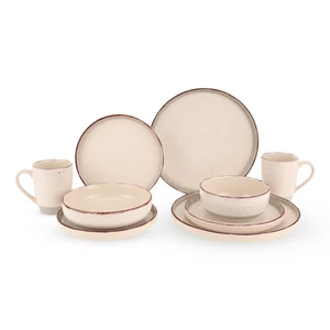 Karolina Dinner set, 30 Pieces for 6 Persons , Porcelain - Beige with Brown Rim