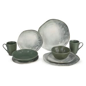 Dinner Set, 30 Pieces for 6 Persons, Modern wavy Shape - Olive