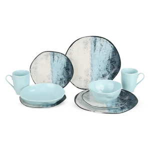 Dinner Set , 30 Pieces for 6 Persons, Modern wavy Shape- Navy with Baby Blue 