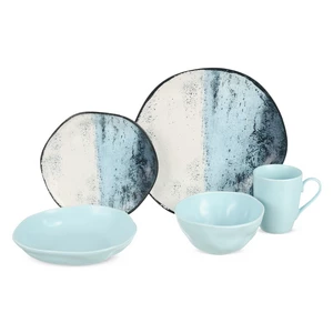 Dinner Set , 30 Pieces for 6 Persons, Modern wavy Shape- Navy with Baby Blue 