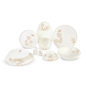 La Maya Dinner Set, Bone China 40 Pieces for 6 Persons - White with Gold Butterfly Decoration